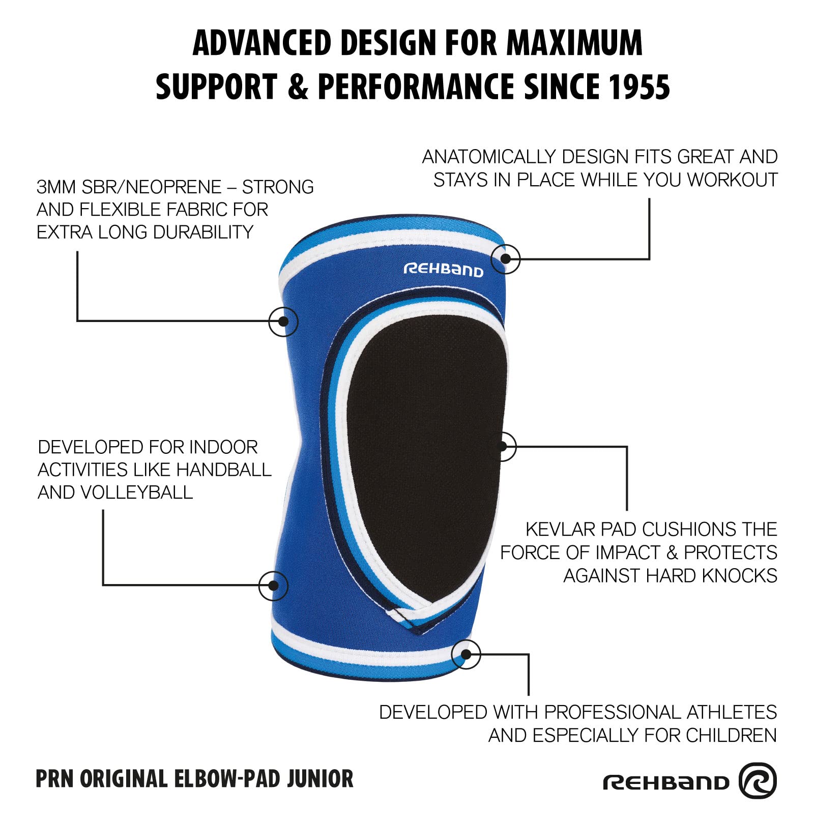 rehband-prn-original-elbow-pad-junior-prot-ge-coude-enfant-3mm-bleu-classic image 5